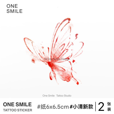 ONESMILE｜红色蜡笔蝴蝶 /2张 小清新彩色高级持久yk2 原创纹身贴