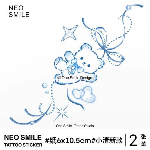 NEOSMILE蝴蝶结小熊可爱遮盖个性音乐节防水持久彩色音乐节纹身贴