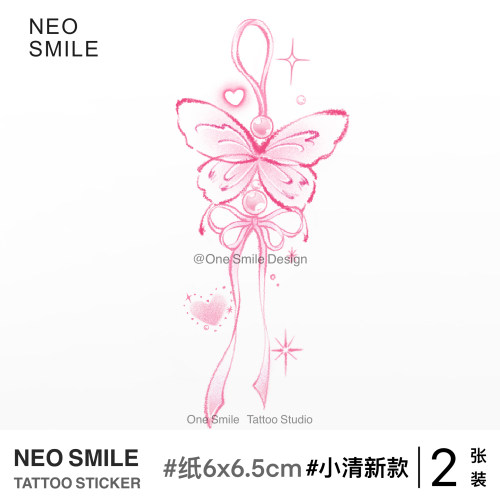 ONESMILE 蝴蝶风铃 爱心彩色纹身贴蝴蝶结高级感防水持久女性感
