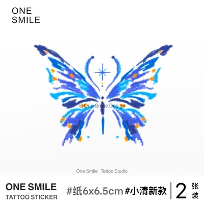 ONESMILE｜蓝色蜡笔蝴蝶 /2张  小清新纹身贴 彩色纹身贴