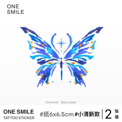 ONESMILE｜蓝色蜡笔蝴蝶 /2张  小清新纹身贴 彩色纹身贴