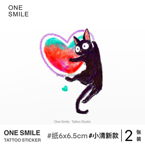 ONESMILE 猫咪爱心 可爱纹身贴女彩色手臂卡通锁骨遮盖防水持久男