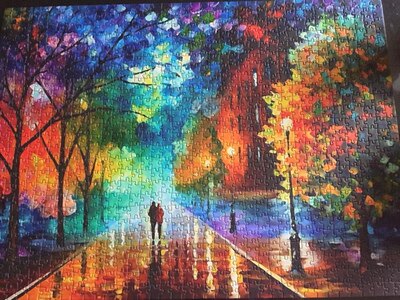 现货 成人拼图风景拼图1000片雨中漫步送胶水图纸