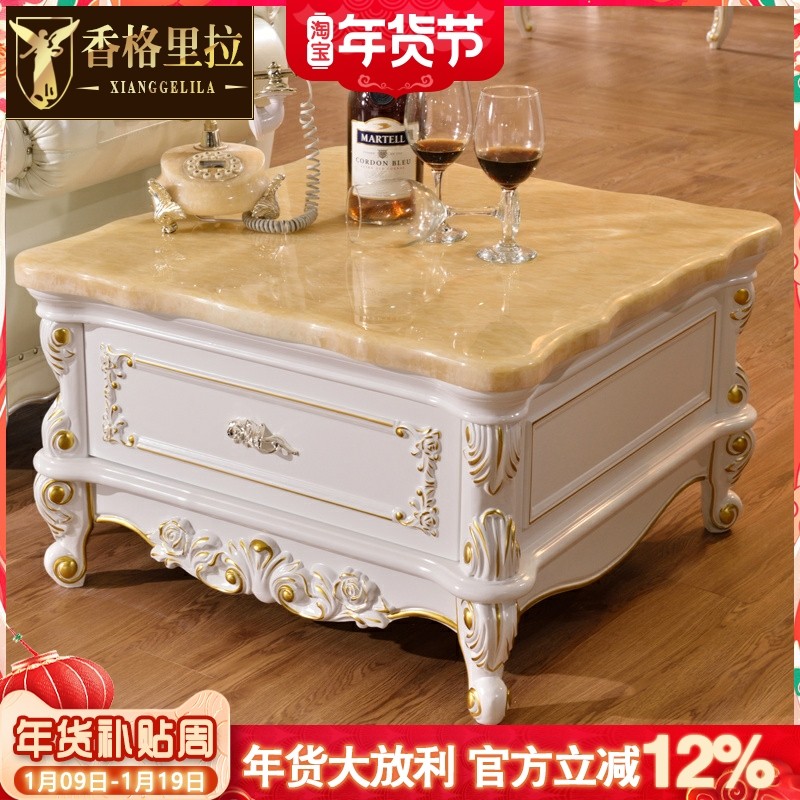 欧式大理石角几美式别墅实木电话几沙发边几白色雕花正方形小茶桌