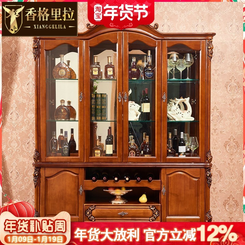 尊贵欧式实木酒柜 客厅餐厅玻璃边柜 橡木雕花柜装饰柜隔断柜新款