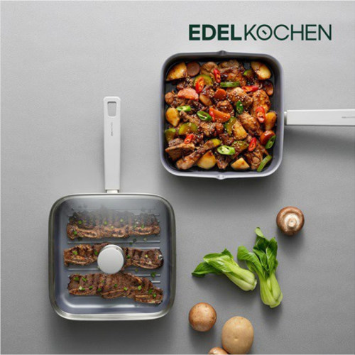 韩国原装进口正品EDELKOCHEN不锈钢304平底方型煎锅不粘锅