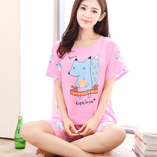 家居服薄款 女绵绸睡衣夏季 短裤 可外穿短袖 甜美卡通家居服女士大码