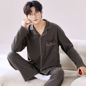 长袖开衫保暖珊瑚绒套装简约法兰绒春秋冬季睡衣男士德绒家居服
