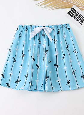 棉绸睡裤夏天可爱甜美绵绸睡衣小清新薄款卡通大码短裤女士家居服