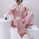 女棉绸长袖 甜美套装 绵绸女士睡衣春秋新款 加大码 家居服 春夏季 薄款