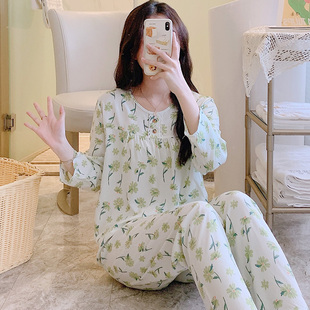 2025新款 睡衣女人造棉绸春秋薄款 女士绵绸套装 家居服夏季 套头长袖
