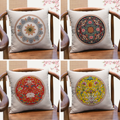 中国传统图纹抱枕沙发办公室靠垫茶室茶椅靠枕红木圈椅腰枕含芯