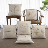 新中式 饰 水墨荷韵沙发抱枕茶室茶楼靠垫古风禅意圈椅茶椅靠枕装