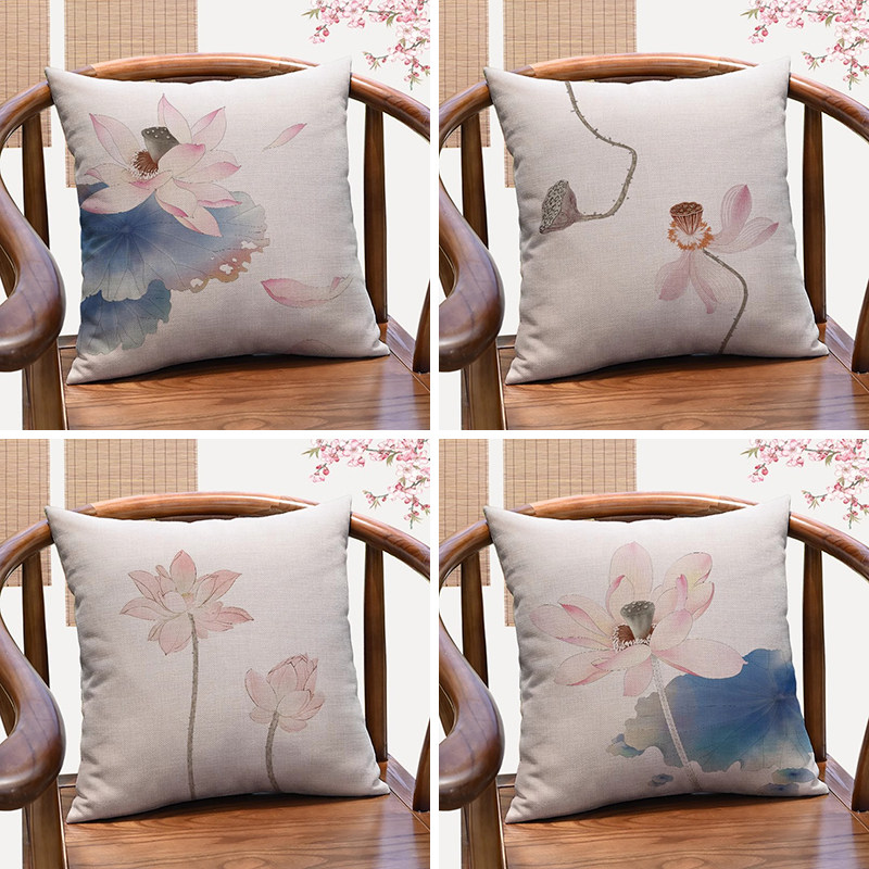 中式禅意民俗荷花莲蓬抱枕亚麻客厅沙发靠垫茶楼书房靠背垫中国风,居家布艺,靠垫/抱枕,淘宝优惠券,粉丝福利购,淘宝优惠卷