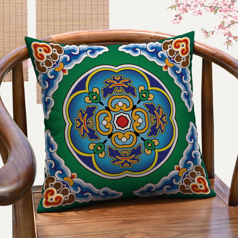 中国风古典藏式民族祥云祥纹图案靠垫茶室茶椅靠枕红木圈椅腰枕
