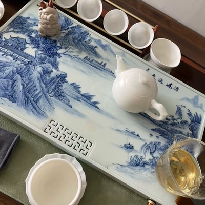 老师陶瓷茶盘纯手绘特大号