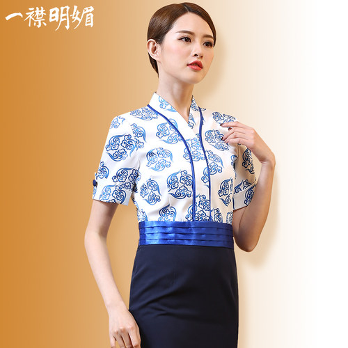奥凯空姐制服短袖职业连衣裙女时尚气质医美高铁金店新中式工作服