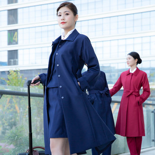 空姐风衣制服职业装 会所工作服 女中长款 外套高端物业售楼部服装