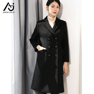 高端黑色毛呢外套加厚显瘦 售楼部前台工作服大衣女冬职业中长款