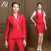 大红色 珠宝店工装 南航空姐制服女职业套装 高铁酒店迎宾工作服时尚