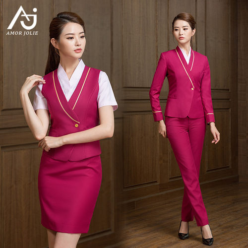 修身马甲红色整形医院空姐制服