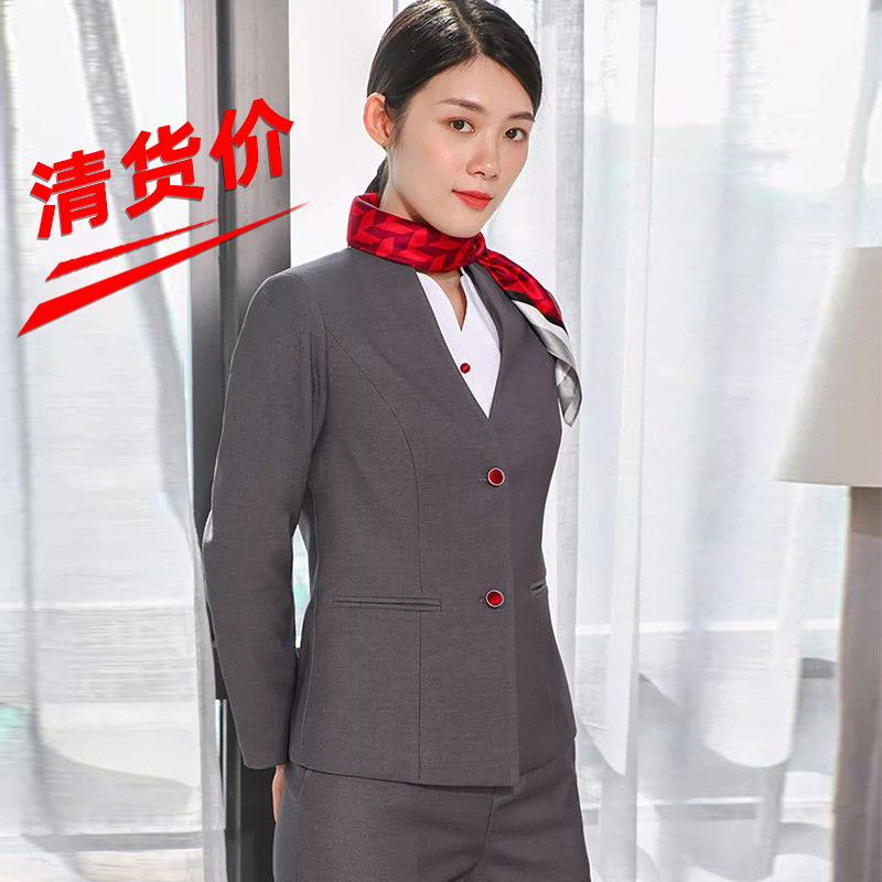 灰色职业装时尚气质商务上班套装酒店工装美容院售楼工作服女春夏