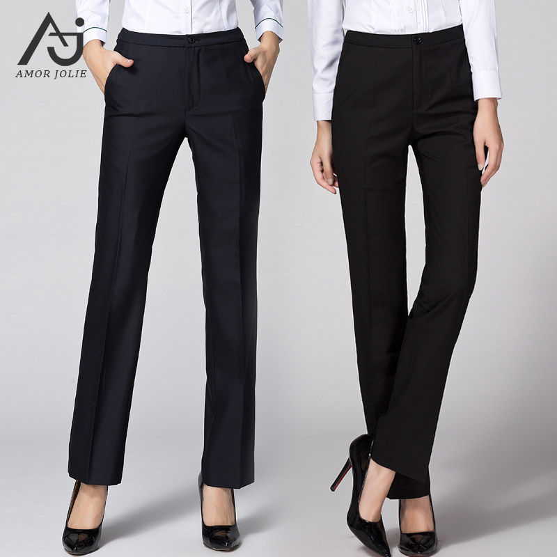 职业西裤女夏装韩版修身显瘦长裤直筒无弹商务正装西装裤黑色