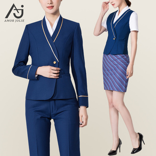 南航空姐制服女职业套装 物业房产销售工作服午夜蓝 套裙高铁工装