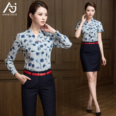 职业套装 东航空姐制服女青花瓷衬衫 金店工装 衬衣售楼部工作服高端