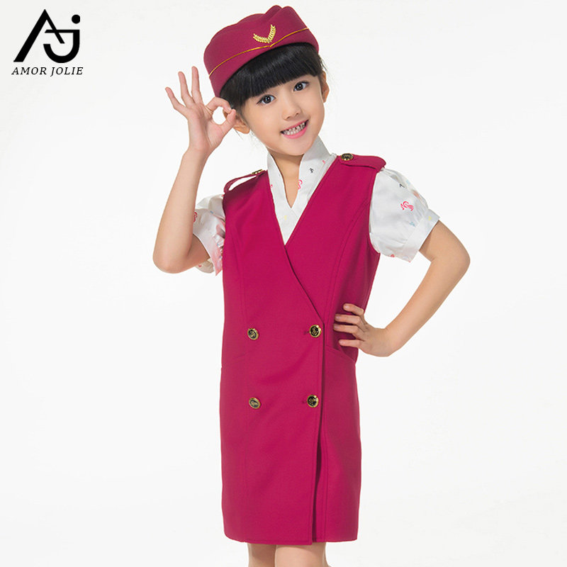 女童装马甲连衣裙小学生儿童演出服装深航空姐制服套装六一表演服
