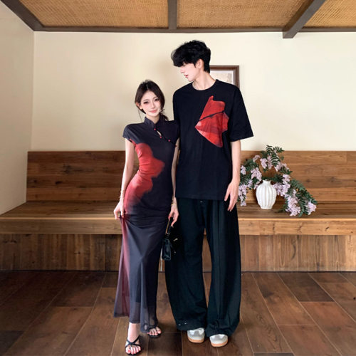 disoo情侣装夏季2026新款中式中国风一裙一衣套装女旗袍裙男t恤