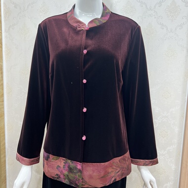 2025新款中老年妈妈纯色气质中式国风百搭丝绒上衣若男佳人65135