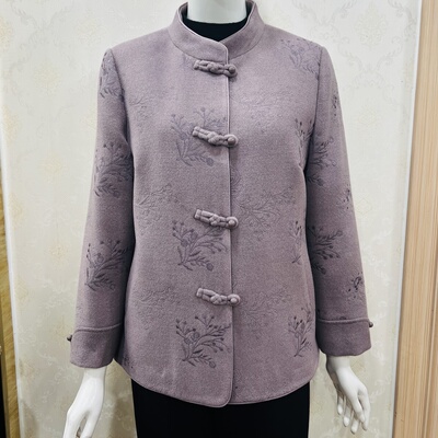 佰仟纳春款新款绣花呢新中式国风外套气质中老年女装妈妈装26003