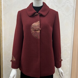 若男佳人65189秋冬中老年女士冬装外套毛呢2025妈妈短款呢子外套