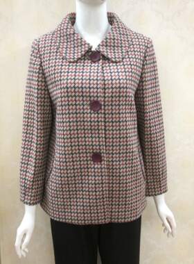 佰仟纳23008专柜正品格纹羊毛外套妈妈春秋外套大码女装奶奶上衣