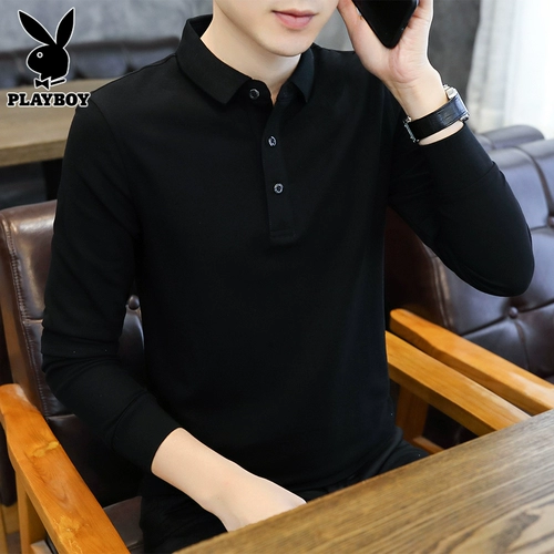 Playboy, мужской базовый приятный телу весенний черный лонгслив, трендовая футболка polo для отдыха