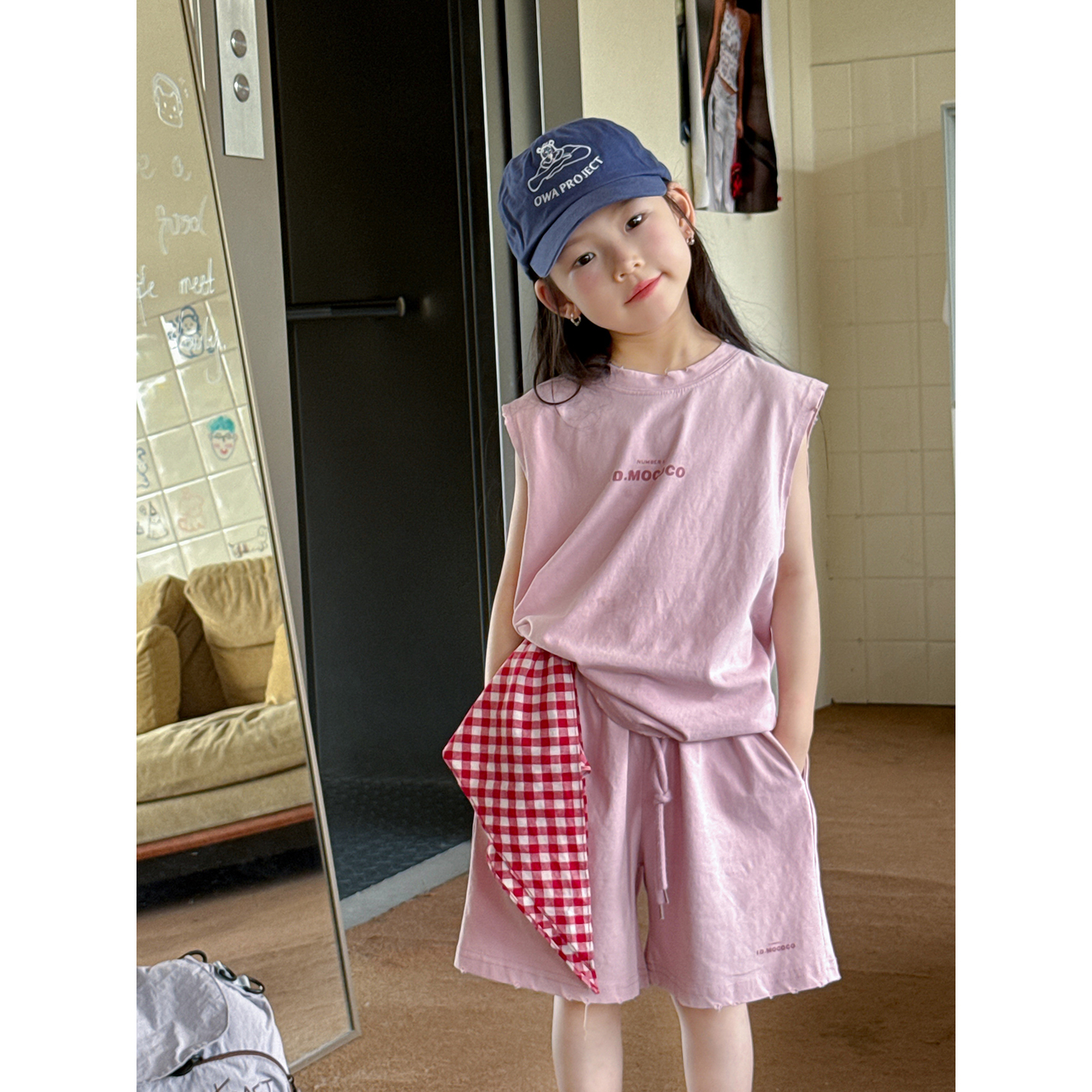 2025新款儿童韩版多巴胺休闲套装女童字母印花无袖背心短裤两件套