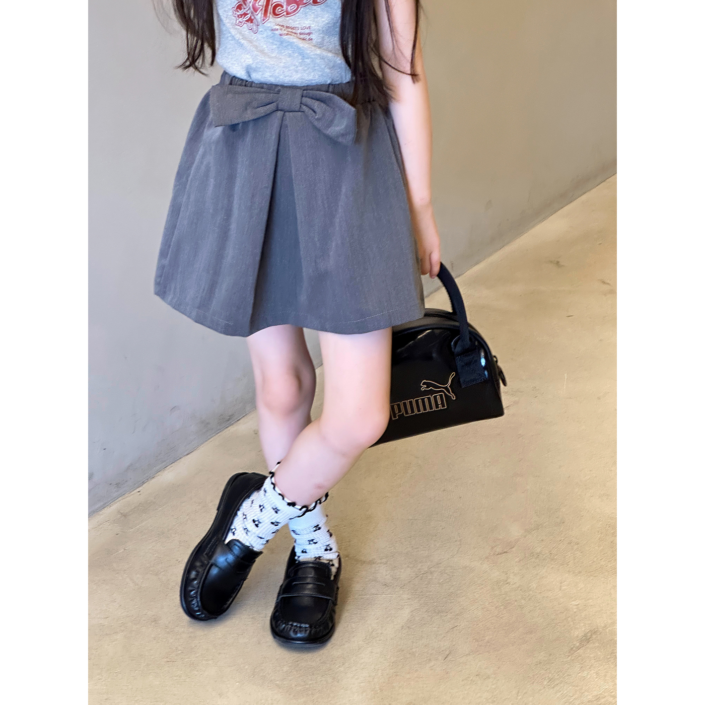 2025兒童韓版蝴蝶結松緊腰半身裙