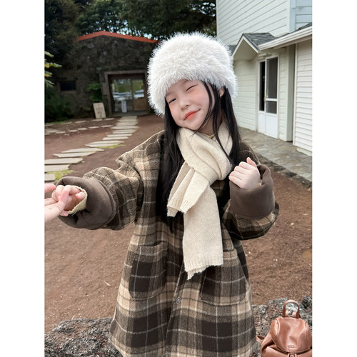 Harper kids 韩版女童休闲百搭格子外套配围巾 H25A7509132