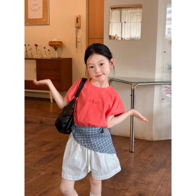 2025夏季女童韩版洋气红色T恤