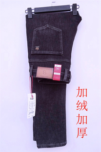 笨小孩牛仔男裤F5709加绒加厚加长2024冬烟灰男装弹力修身小直筒