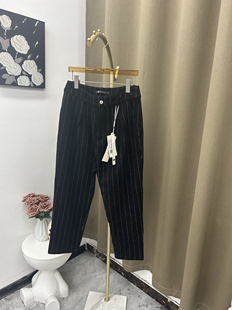 欧货高品质秋冬新款条纹休闲裤中高腰微弹厚款长裤女士精品