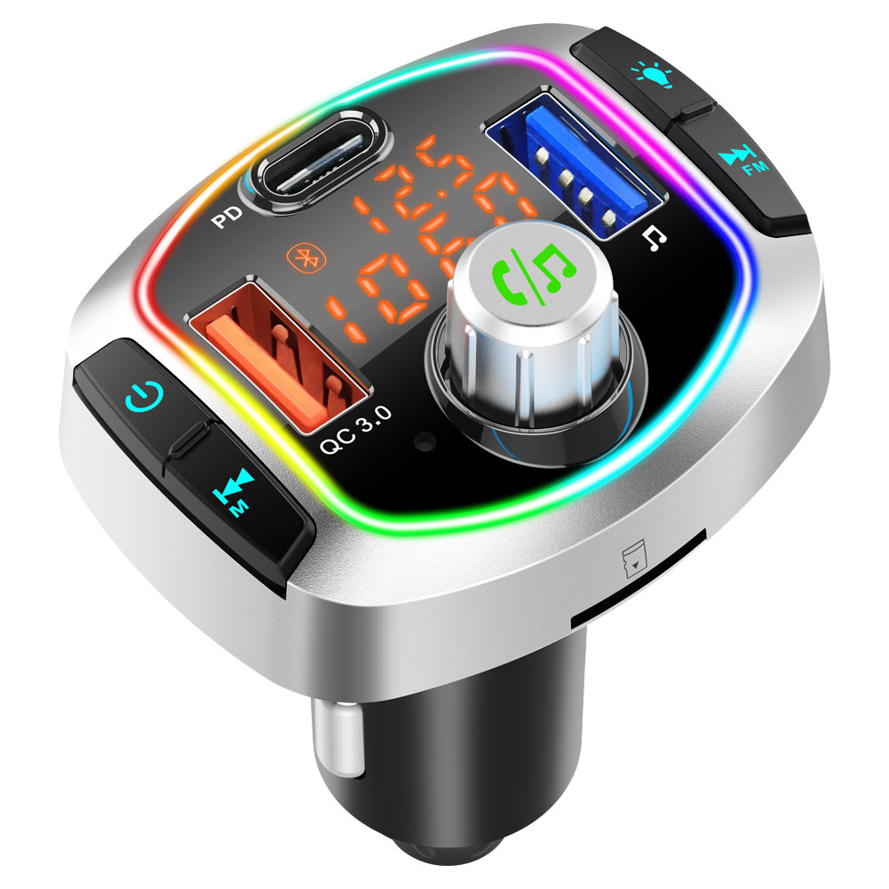 电压实时检测车载mp3蓝牙接收器内存卡USB播放器QC3.0快充fm发射