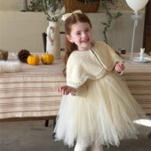 kw家女童法式 斗篷披肩公主裙套装 甜美气质蓬蓬网纱连衣裙生日礼服