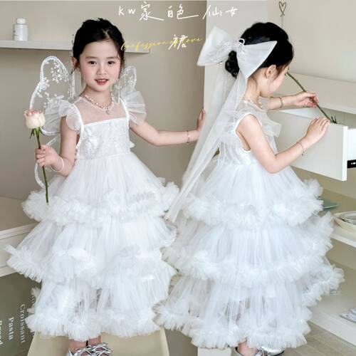 女童公主裙白色仙女蛋糕裙25