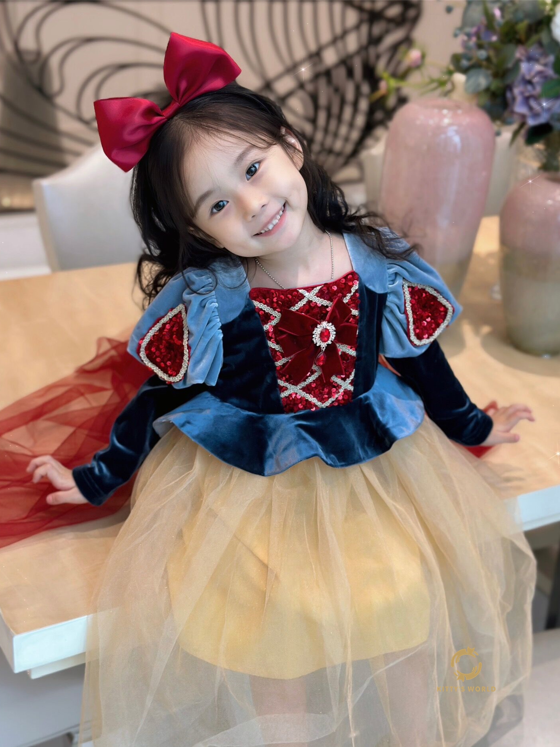 kw家女童迪士尼白雪公主裙cos服秋冬丝绒网纱披风礼服长裙连衣裙