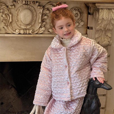 女童丝绒夹棉加厚保暖秋冬两件套