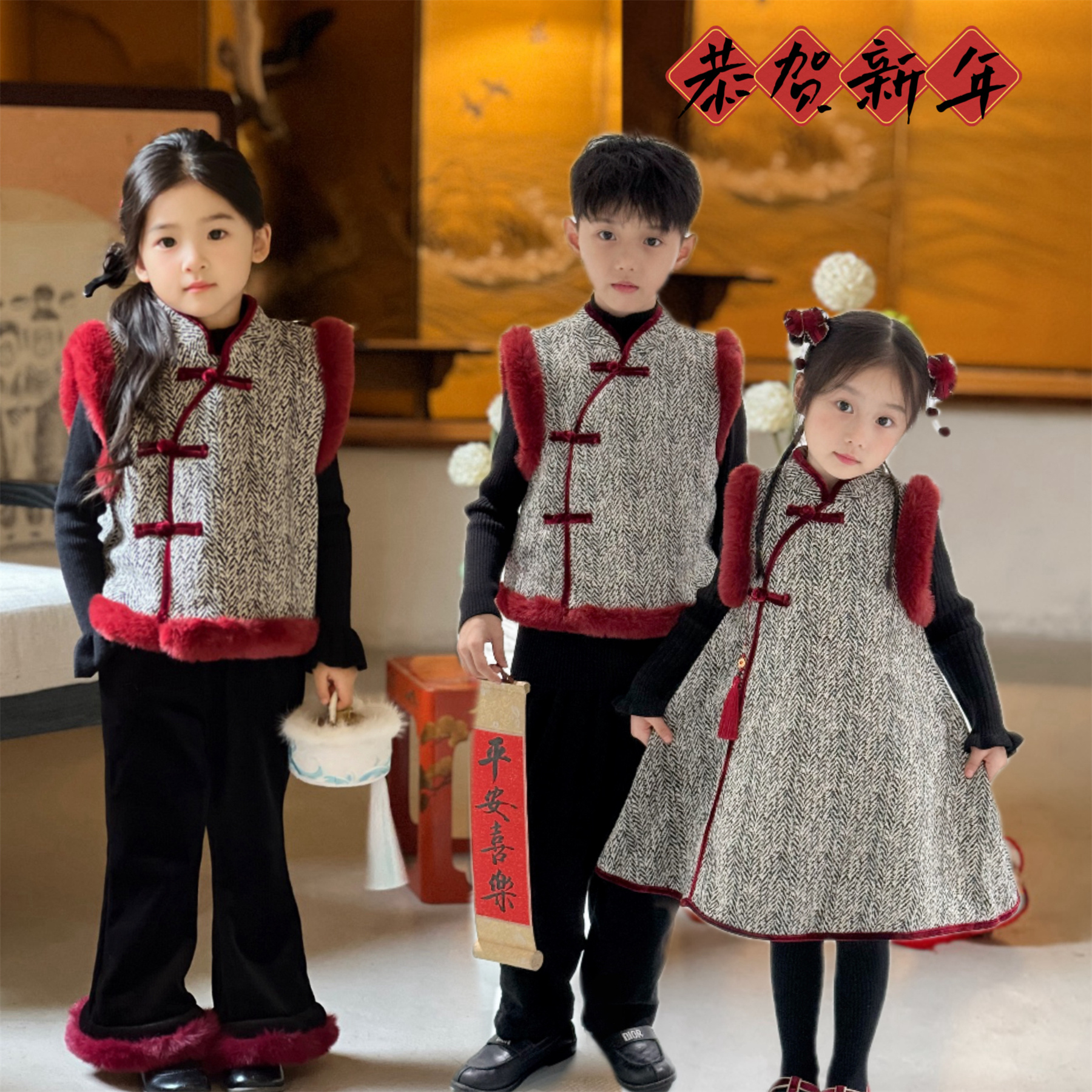 拜年服冬季女童背心裙