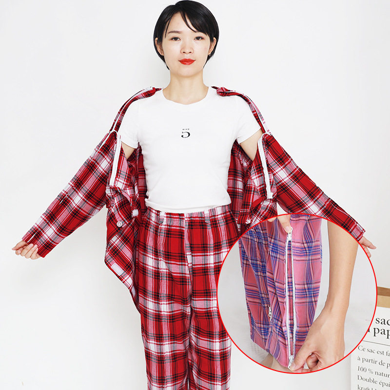 春夏款拉链全开式病员服手脚骨折方便穿脱护理服瘫痪卧床老人病号