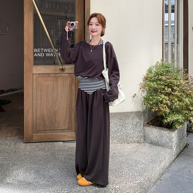 韩版INS风休闲风气质Chic高腰长袖上衣休闲裤显瘦时尚套装